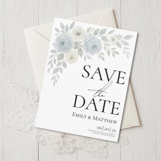 Blue and Ivory Floral Save The Date Ankündigungspostkarte