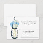 Blue and Ivory Hydrangea & Mason Jar Wedding RSVP Karte (Vorne/Hinten)