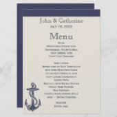 Blue and Ivory Nautical Themed Wedding Menu Menükarte (Vorne/Hinten)