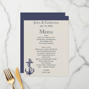 Blue and Ivory Nautical Themed Wedding Menu Menükarte