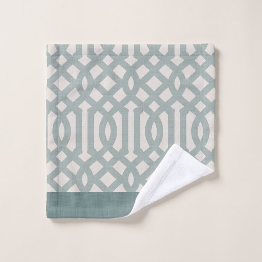 Blue and Ivory Trellis Monogram | Bauernhof Badhandtuch Set (Waschlappen)