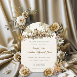 Blue and Ivory Vintag Love Bird Wedites Einladung