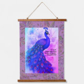 Blue and Lavender Peacock Wandteppich Mit Holzrahmen (Vorderseite)