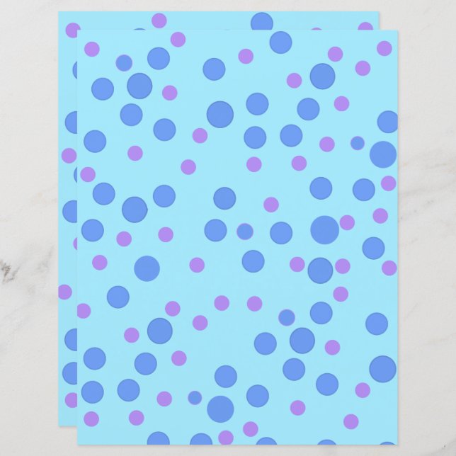 Blue and Lavender Polka Dots Scrapbook Paper (Vorne/Hinten)
