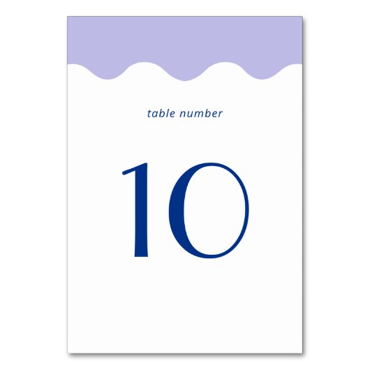 Blue and Lavender Wave Scallop Border Wedding Tischnummer (Vorderseite)