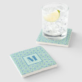 Blue and Light Turquoise Initial Stone Coaster Steinuntersetzer (Seitenansicht)