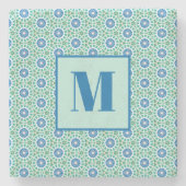Blue and Light Turquoise Initial Stone Coaster Steinuntersetzer (Vorderseite)