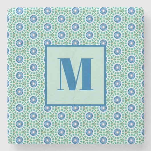 Blue and Light Turquoise Initial Stone Coaster Steinuntersetzer (Vorderseite)