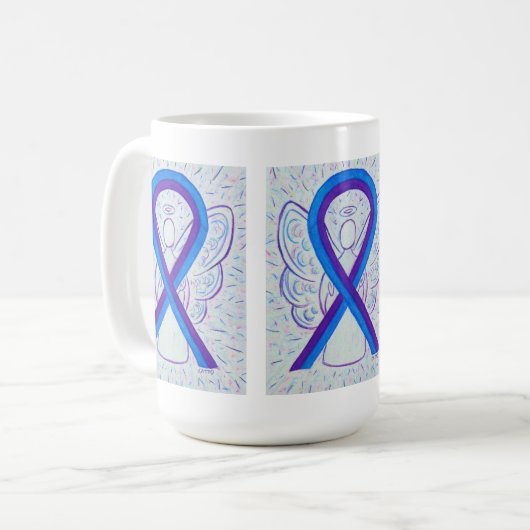 Blue and Lila Awareness Ribbon Angel Art Tasse (Vorderseite Links)