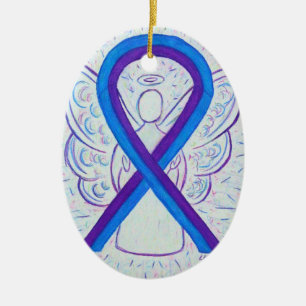 Blue and Lila Awareness Ribbon Angel Ornament