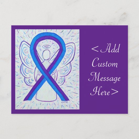 Blue and Lila Awareness Ribbon Angel Postcard Postkarte (Vorderseite)