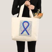 Blue and Lila Awareness Ribbon Art Toag Jumbo Stoffbeutel (Vorderseite (Produkt))