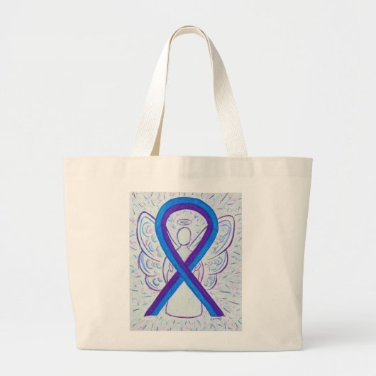 Blue and Lila Awareness Ribbon Art Toag Jumbo Stoffbeutel (Vorne)