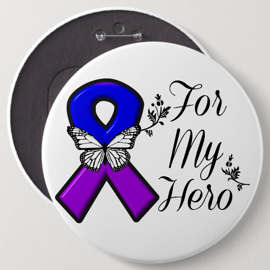 Blue and Lila Awareness Ribbon for My Held Button (Vorne & Hinten)