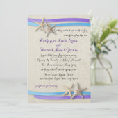 Blue and Lila Beach Wedfish and Ribbon Einladung (Stehend Vorderseite)