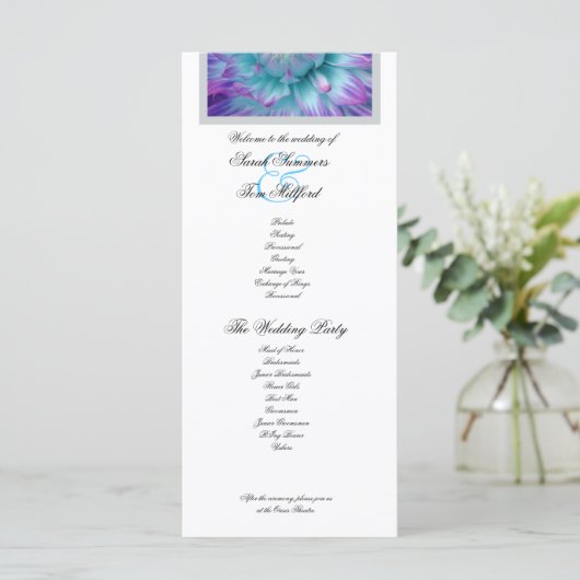 Blue and Lila Dahlia Lace Accent Wedding Program Programm (Stehend Vorderseite)