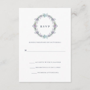 Blue and Lila Floral Wreath Wedding RSVP Karte