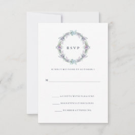 Blue and Lila Floral Wreath Wedding RSVP Karte