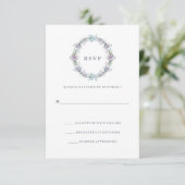 Blue and Lila Floral Wreath Wedding RSVP Karte (Stehend Vorderseite)