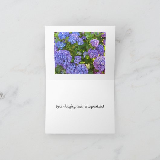 Blue and Lila Hydrangea Vielen Dank Dankeskarte (Innenseite)