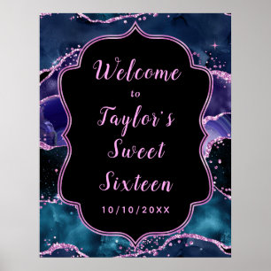 Blue and Lila Ocean Agate 16 . Geburtstag Willkomm Poster