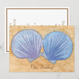 Blue and Lila Seashells Wedding Einladungen