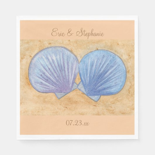 Blue and Lila Seashells Wedding Napkins Serviette (Vorderseite)