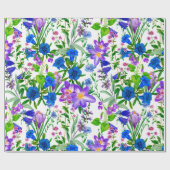 Blue and Lila Watercolor Garden Blume Geschenkpapier (Flach)