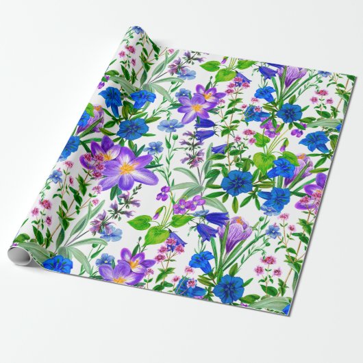 Blue and Lila Watercolor Garden Blume Geschenkpapier (Ungerollt)