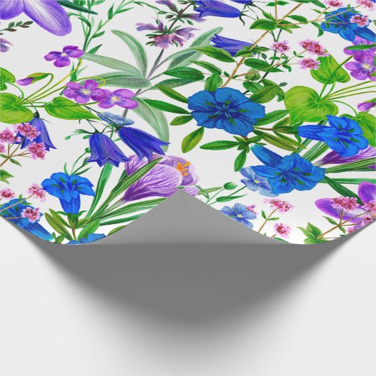 Blue and Lila Watercolor Garden Blume Geschenkpapier (Ecke)