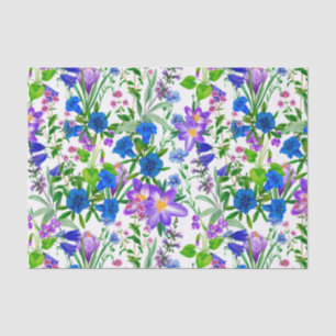Blue and Lila Watercolor Garden Blume Seidenpapier