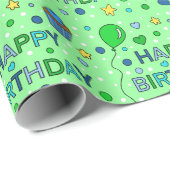 Blue and Lime Green Boy's Happy Birthday Geschenkpapier (Rolleneckpunkt)