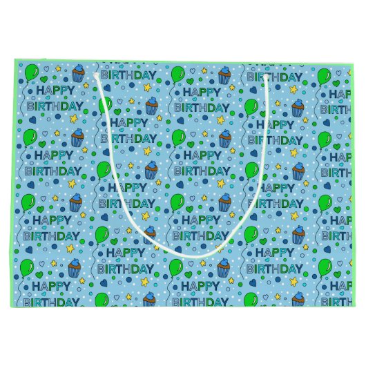 Blue and Lime Green Boy's Happy Birthday Große Geschenktüte (Rückseite)