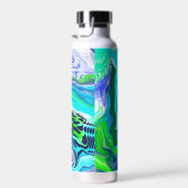 Blue and Lime Green Digital Pour Paint Marble Trinkflasche (Rechts)