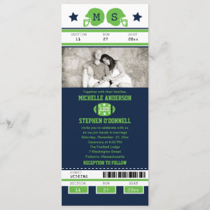 Blue and Lime Green Football Ticket Hochzeit Einladung