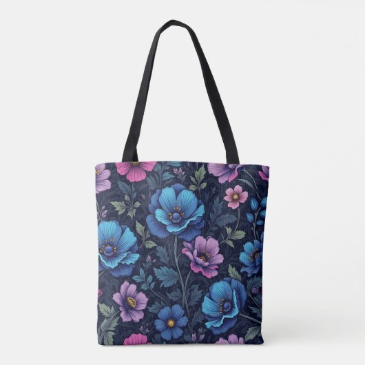 Blue and Mauve Floral Tasche (Rückseite)