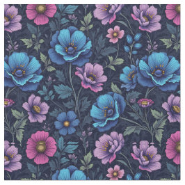 Blue and Mauve Flowers Stoff