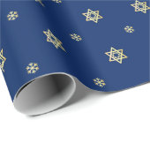 Blue and Metallic Gold Star und Snowflakes Geschenkpapier (Rolleneckpunkt)