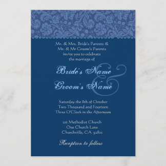 Blue and Midnight Swirl Damask Einladung
