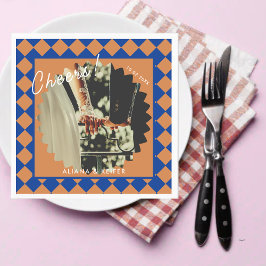 Blue and Mustard Retro Bold Fun Fakten Hochzeit Serviette