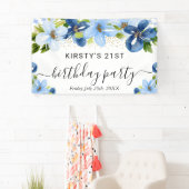 Blue and Navy Boho Blume Geburtstag Willkommen Banner (Insitu)
