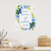 Blue and Navy Flowers Birthday Welcome Poster (Küche)