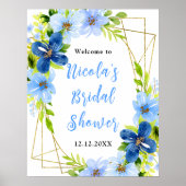 Blue and Navy Flowers Bridal Shower Welcome Poster (Vorne)