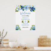 Blue and Navy Flowers Wedding Welcome Sign Poster (Küche)