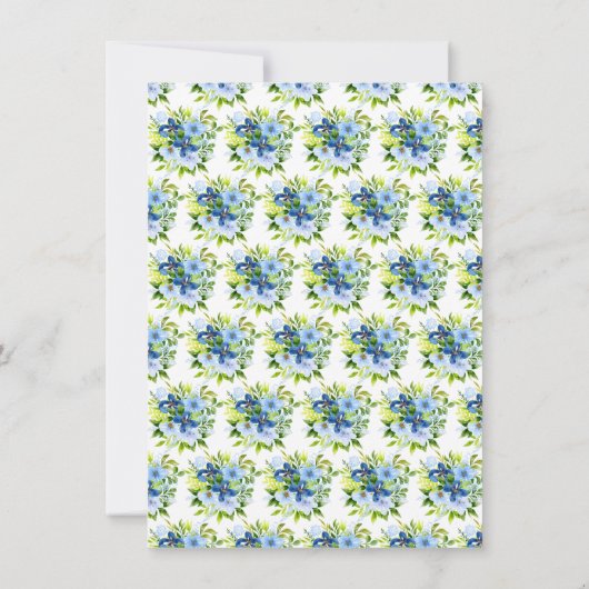 Blue and Navy Flowers with Foliage Bridal Shower Dankeskarte (Rückseite)