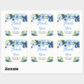 Blue and Navy Flowers with Foliage Quadratischer Aufkleber (Blatt)