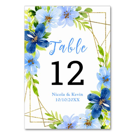 Blue and Navy Flowers with Foliage Tischnummer (Vorderseite)