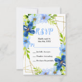 Blue and Navy Flowers with Foliage Wedding RSVP Karte (Vorderseite)