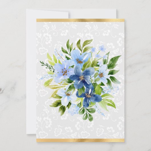 Blue and Navy Summer Blume Gold Foil Sweet 16 Einladung (Rückseite)