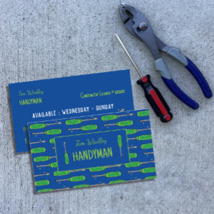 Blue and Neon Green Handyman Business Cards Visitenkarte